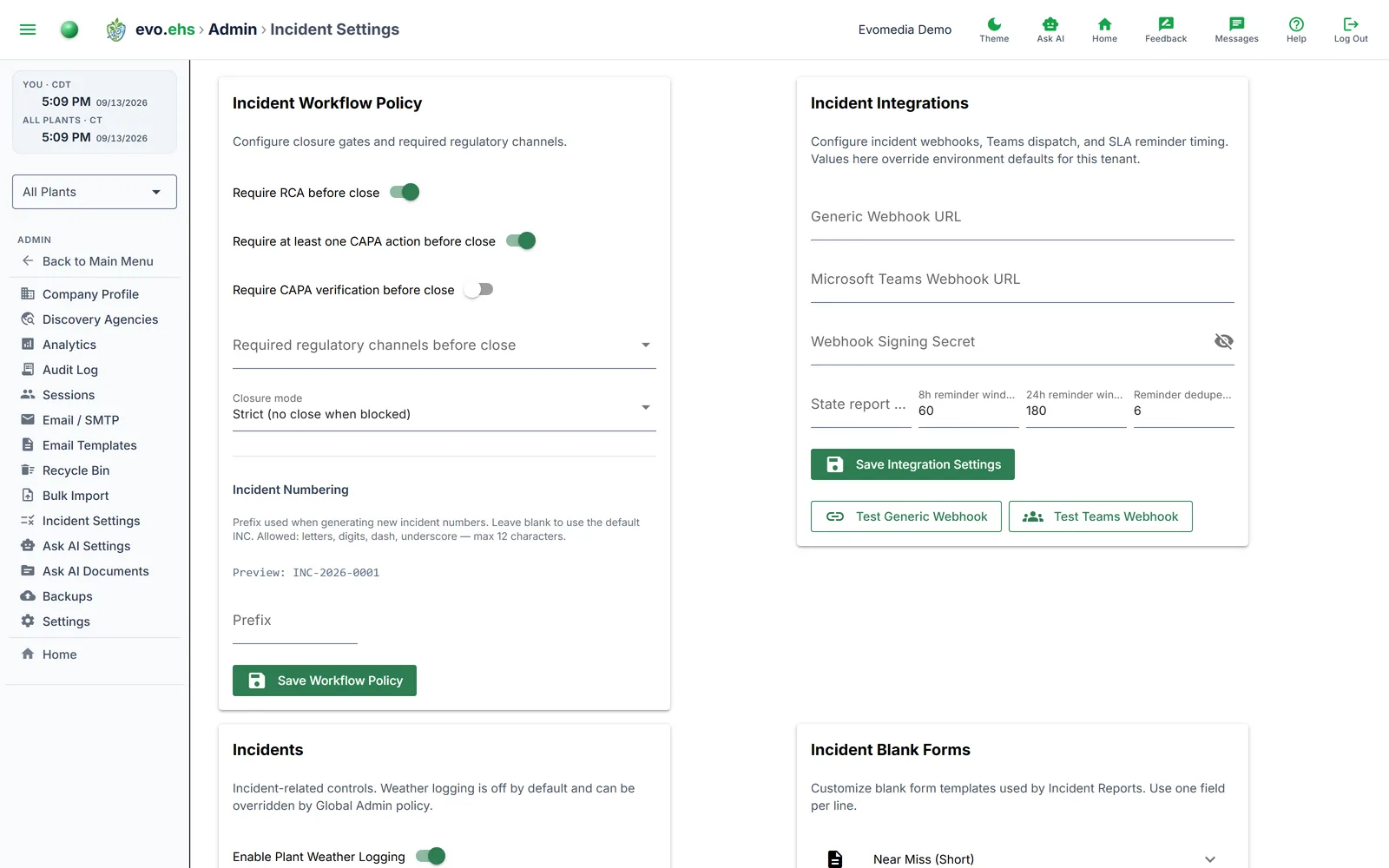 Incident Settings