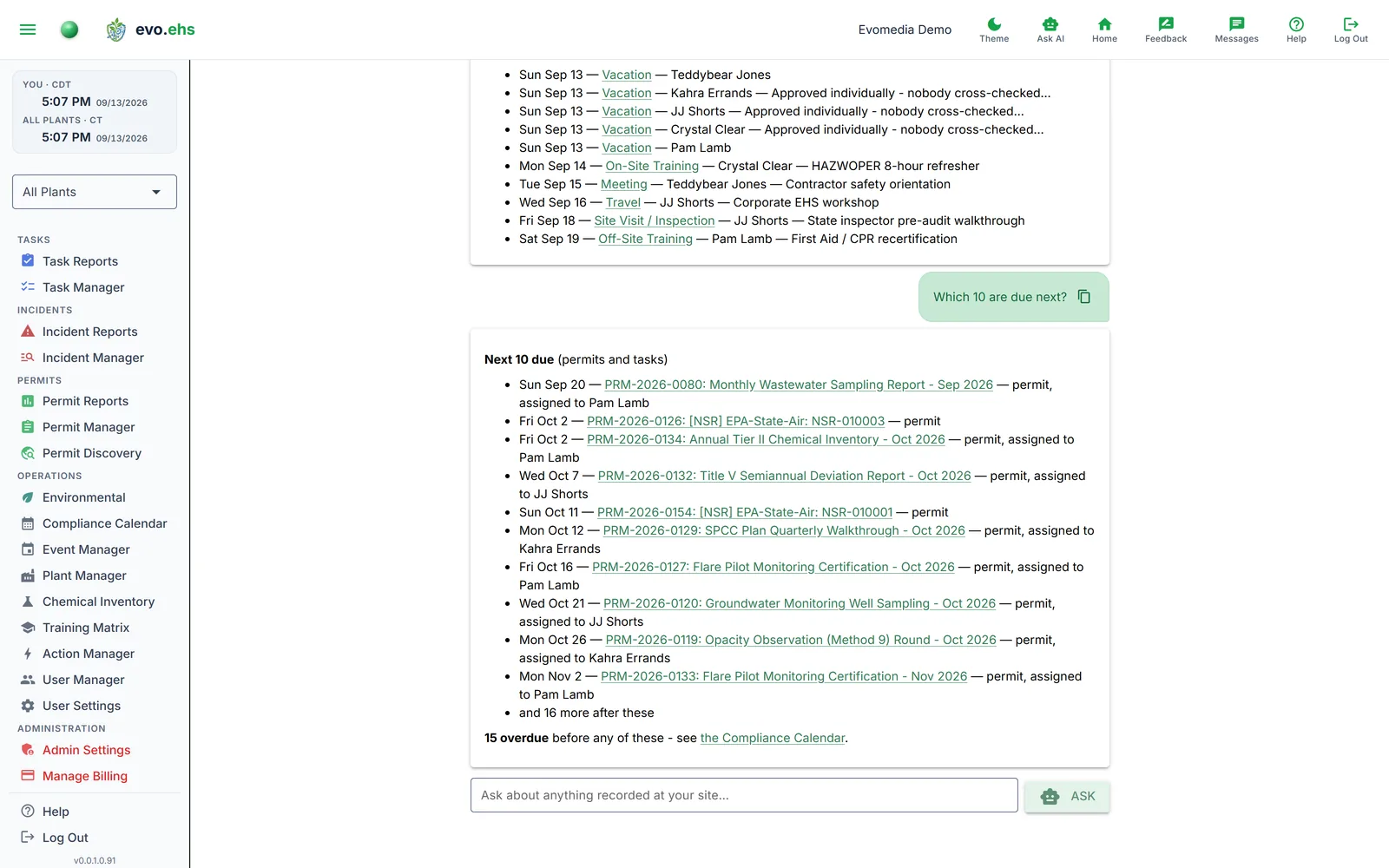 Ask AI answering two questions about a workspace's records