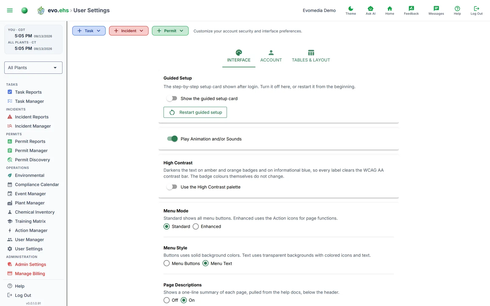 Personal Settings